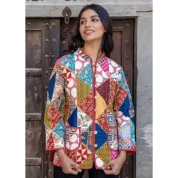 Multicolor Patchwork Block Printed Quilted Jacket